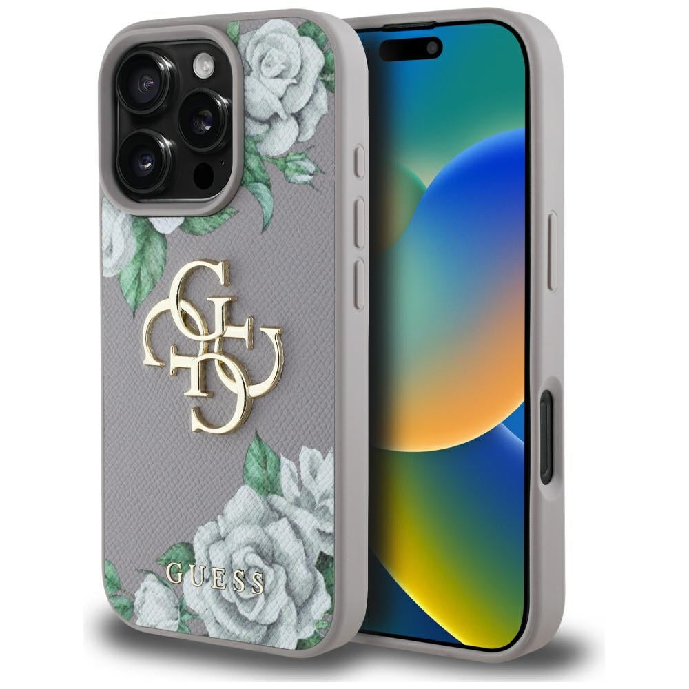 Deksel for Apple iPhone 16 Pro Max, Guess, 4G Grained Roses Big Logo, Lilla