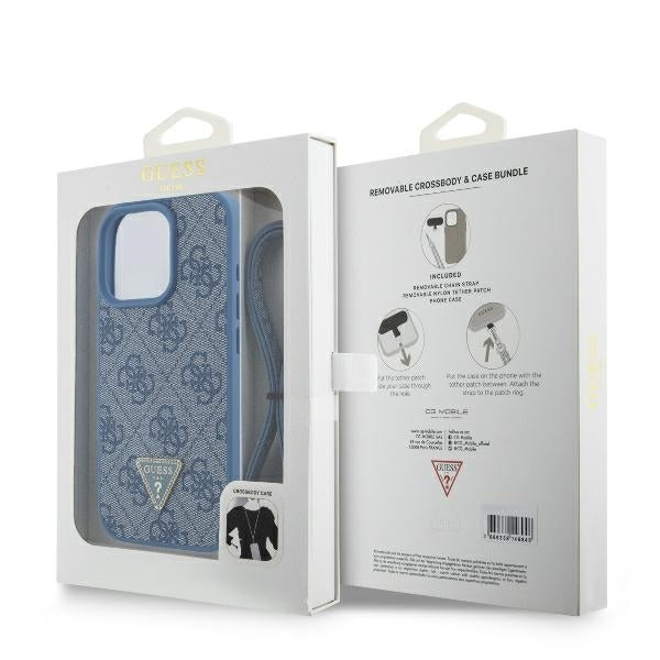Deksel for Apple iPhone 16 Pro Max, Guess, Crossbody 4G Triangle Strass, Blå