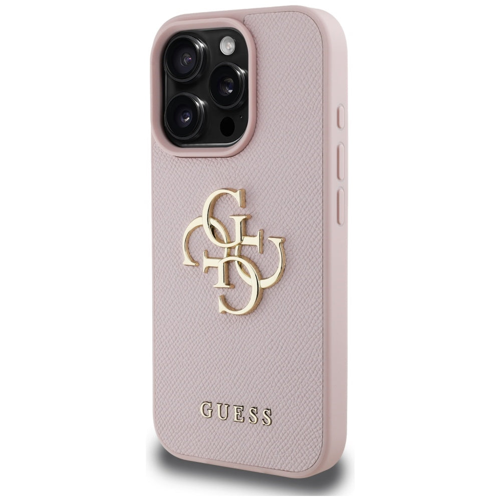 Deksel for Apple iPhone 16 Pro Max, Guess, Grained Big 4G Logo Small Classic Logo, Rosa