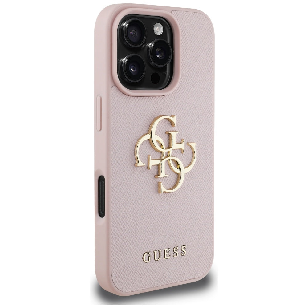 Deksel for Apple iPhone 16 Pro Max, Guess, Grained Big 4G Logo Small Classic Logo, Rosa