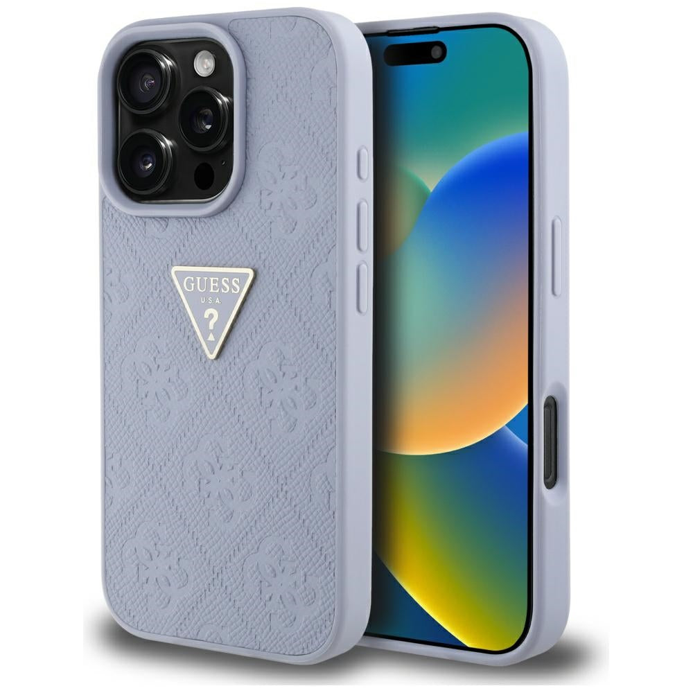 Deksel for Apple iPhone 16 Pro Max, Guess, Hot Stamp 4G Pattern Triangle Logo, Lys Lilla