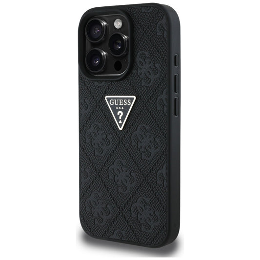 Deksel for Apple iPhone 16 Pro Max, Guess, Hot Stamp 4G Pattern Triangle Logo, Svart