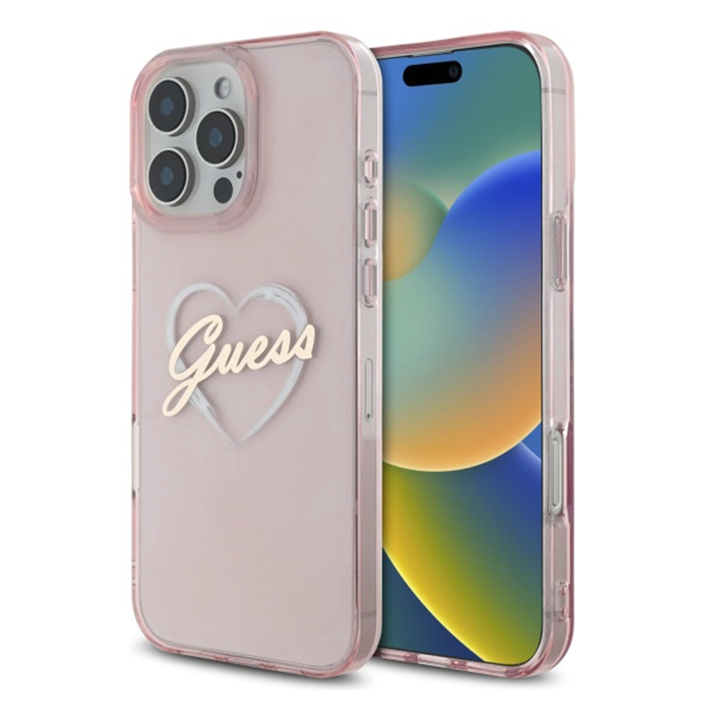 Deksel for Apple iPhone 16 Pro Max, Guess, IML Heart, Rosa