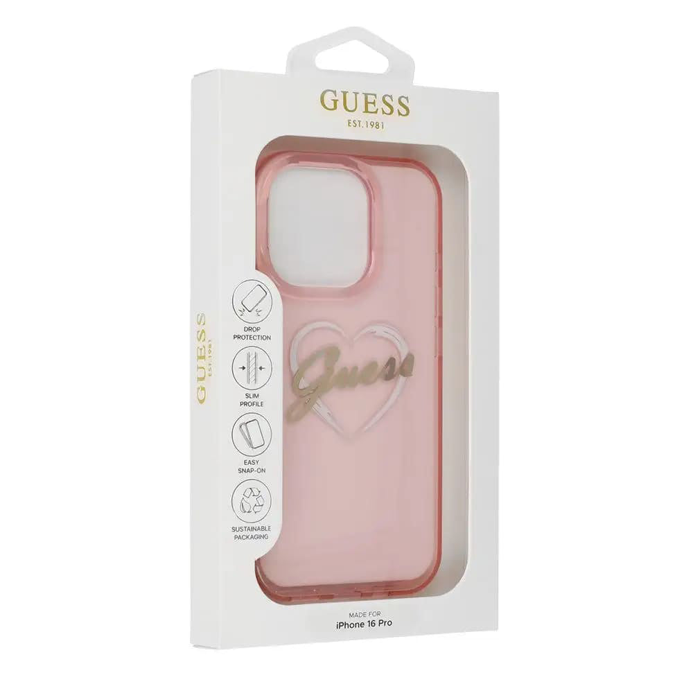 Deksel for Apple iPhone 16 Pro Max, Guess, IML Heart, Rosa