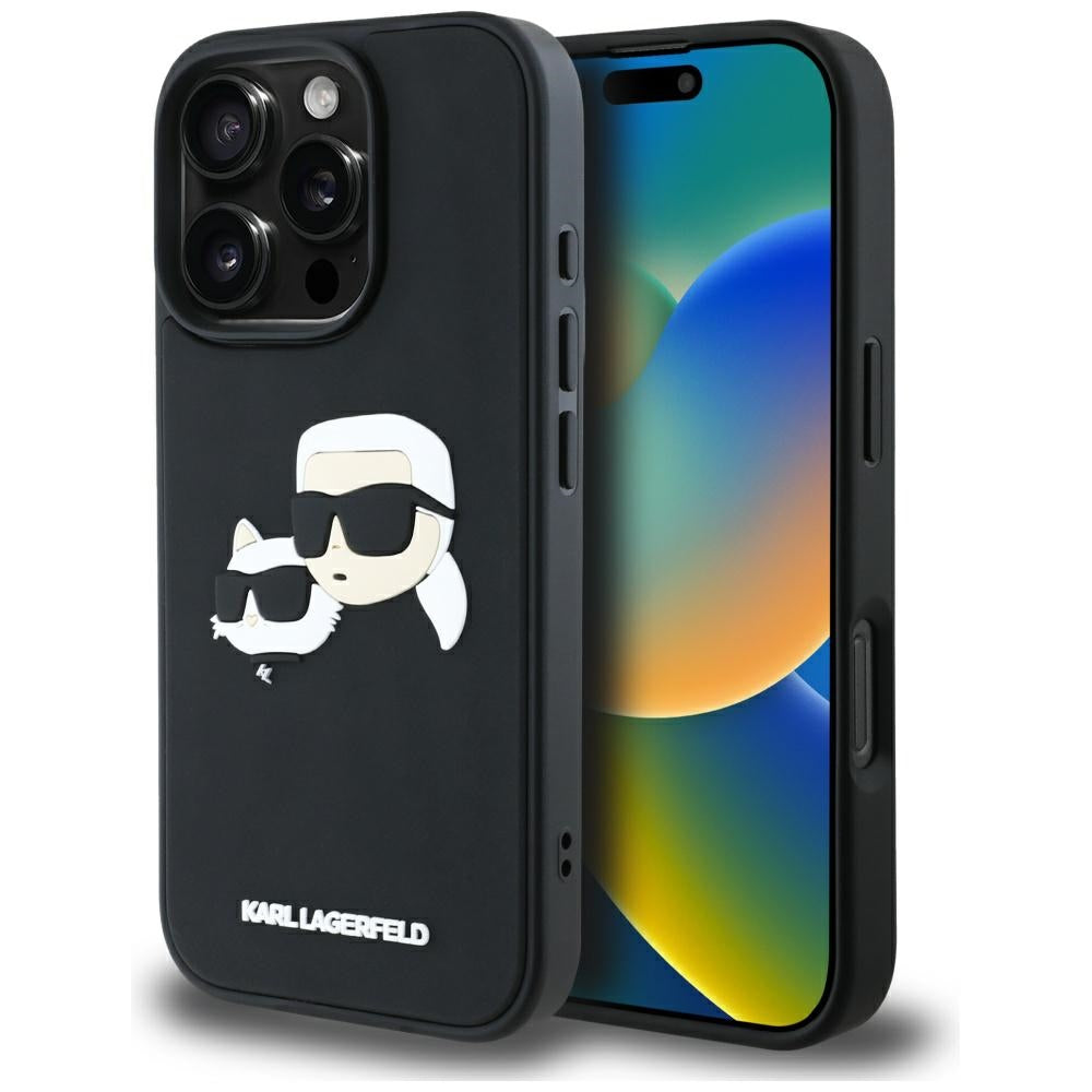 Deksel for Apple iPhone 16 Pro Max, Karl Lagerfeld, 3D Rubber Karl & Choupette, Svart