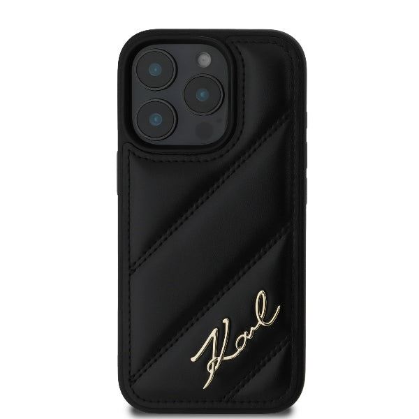 Deksel for Apple iPhone 16 Pro Max, Karl Lagerfeld, Diagonal Quilted Script, Svart