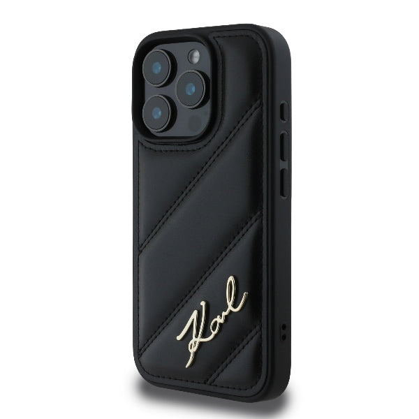 Deksel for Apple iPhone 16 Pro Max, Karl Lagerfeld, Diagonal Quilted Script, Svart