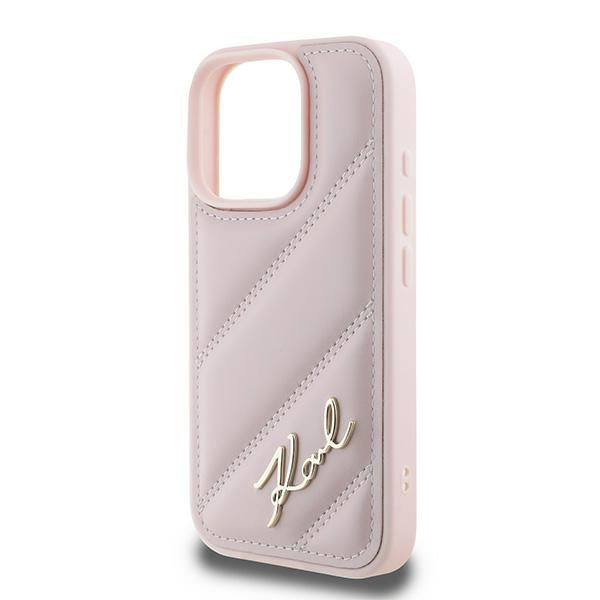 Deksel for Apple iPhone 16 Pro Max, Karl Lagerfeld, Diagonal Quilted Script, Rosa