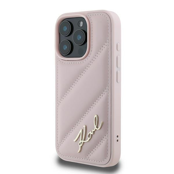 Deksel for Apple iPhone 16 Pro Max, Karl Lagerfeld, Diagonal Quilted Script, Rosa