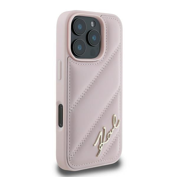 Deksel for Apple iPhone 16 Pro Max, Karl Lagerfeld, Diagonal Quilted Script, Rosa