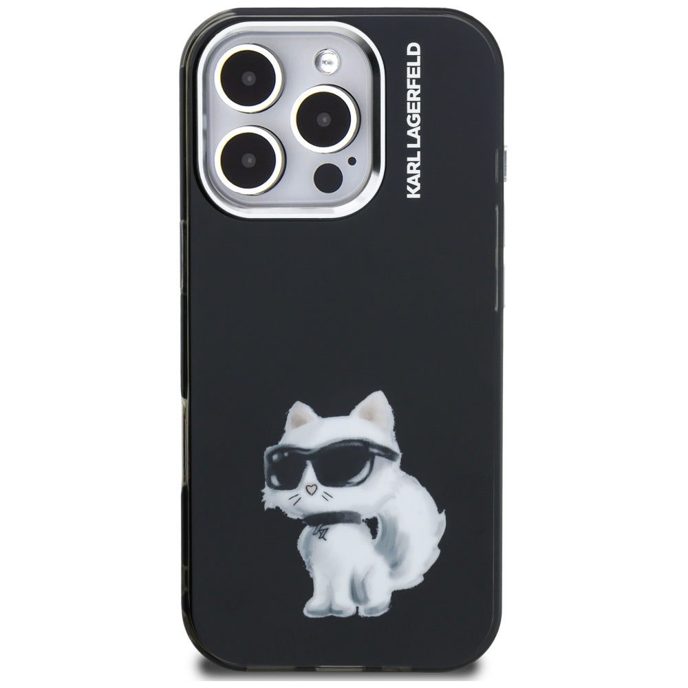 Deksel for Apple iPhone 16 Pro Max, Karl Lagerfeld, IML Aquarelle Logo Choupette, Svart