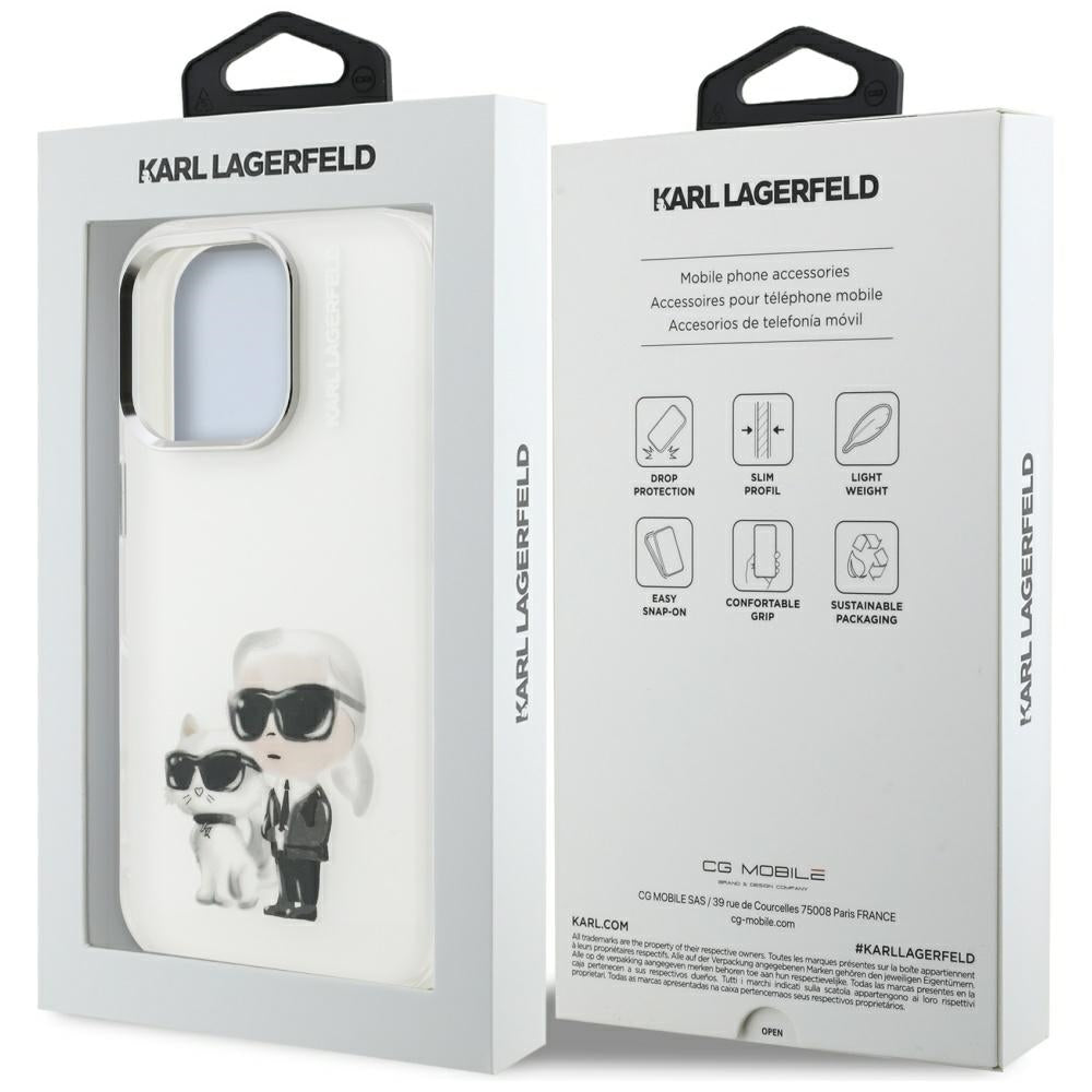 Deksel for Apple iPhone 16 Pro Max, Karl Lagerfeld, IML Aquarelle Logo Karl & Choupette, Hvit