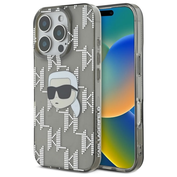 Deksel for Apple iPhone 16 Pro Max, Karl Lagerfeld, IML Luxury Electroplated Karl's Head, Svart