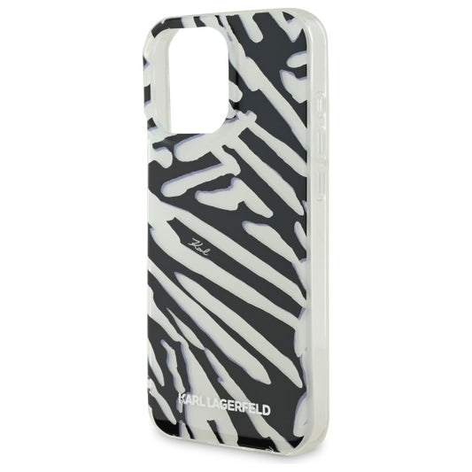 Deksel for Apple iPhone 16 Pro Max, Karl Lagerfeld, IML Luxury Zebra Pattern with Strap, Svart