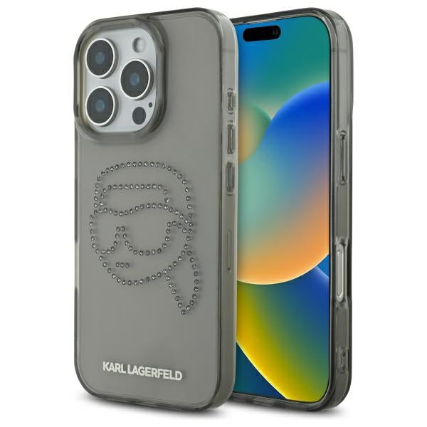 Deksel for Apple iPhone 16 Pro Max, Karl Lagerfeld, IML Rhinestones Karl's Head, Svart