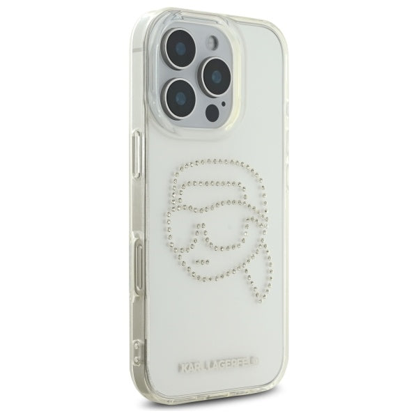 Deksel for Apple iPhone 16 Pro Max, Karl Lagerfeld, IML Rhinestones Karl's Head, Gjennomsiktig