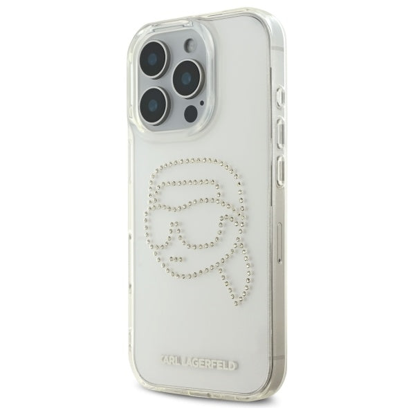 Deksel for Apple iPhone 16 Pro Max, Karl Lagerfeld, IML Rhinestones Karl's Head, Gjennomsiktig