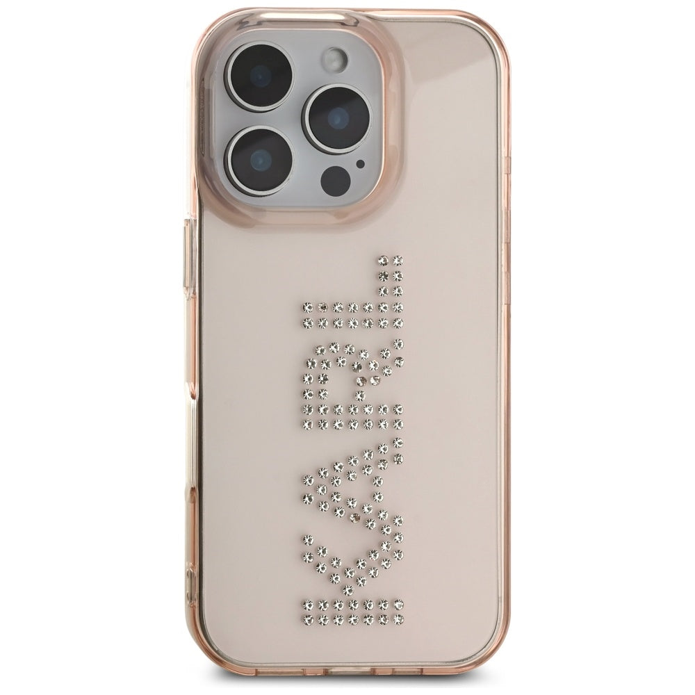 Deksel for Apple iPhone 16 Pro Max, Karl Lagerfeld, IML Rhinestones Pink Logo, Rosa