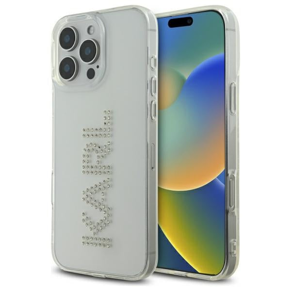 Deksel for Apple iPhone 16 Pro Max, Karl Lagerfeld, IML Rhinestones Transparent Logo, Gjennomsiktig