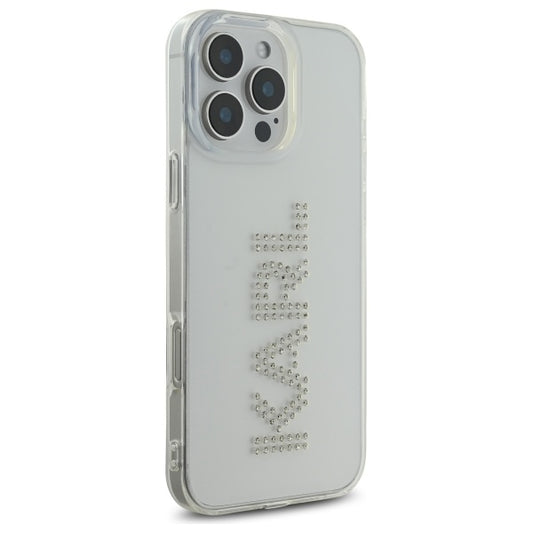 Deksel for Apple iPhone 16 Pro Max, Karl Lagerfeld, IML Rhinestones Transparent Logo, Gjennomsiktig