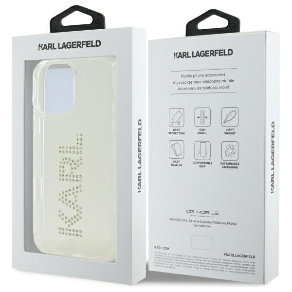 Deksel for Apple iPhone 16 Pro Max, Karl Lagerfeld, IML Rhinestones Transparent Logo, Gjennomsiktig