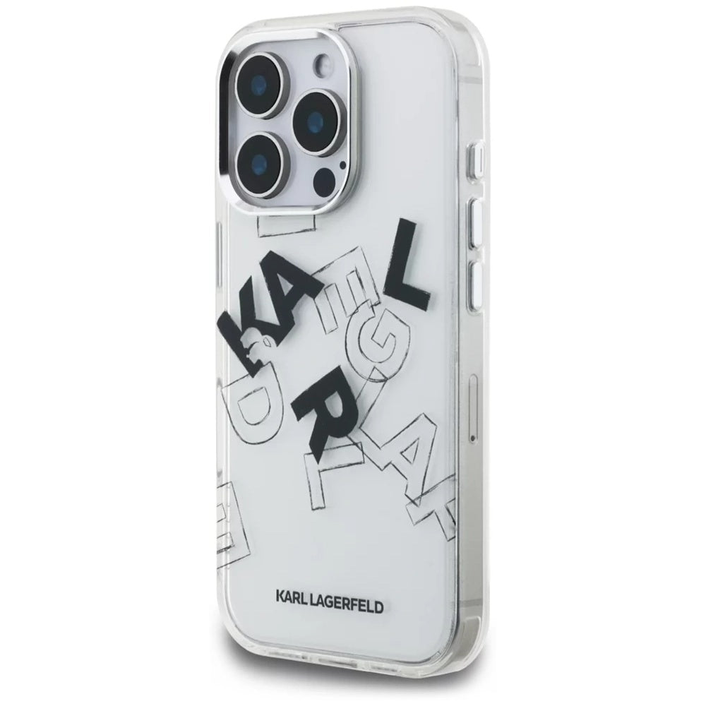 Deksel for Apple iPhone 16 Pro Max, Karl Lagerfeld, IML Sketched Graphic Logo, Gjennomsiktig