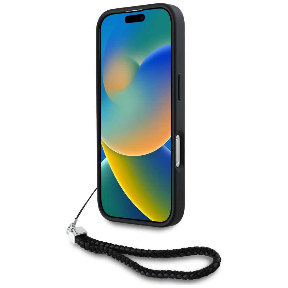 Deksel for Apple iPhone 16 Pro Max, Karl Lagerfeld, Quilted Initial Logo & Chain Strap, Svart