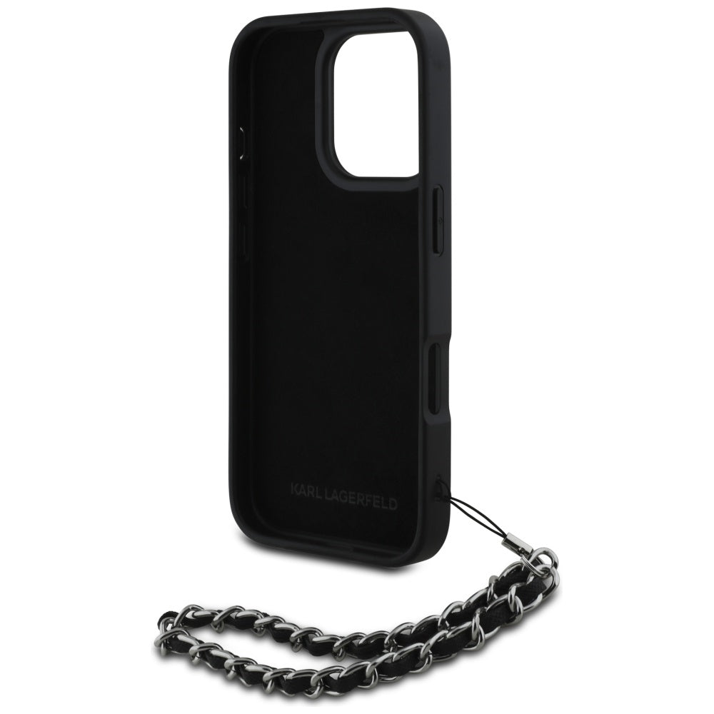 Deksel for Apple iPhone 16 Pro Max, Karl Lagerfeld, Saffiano Crystals & Charm, Svart