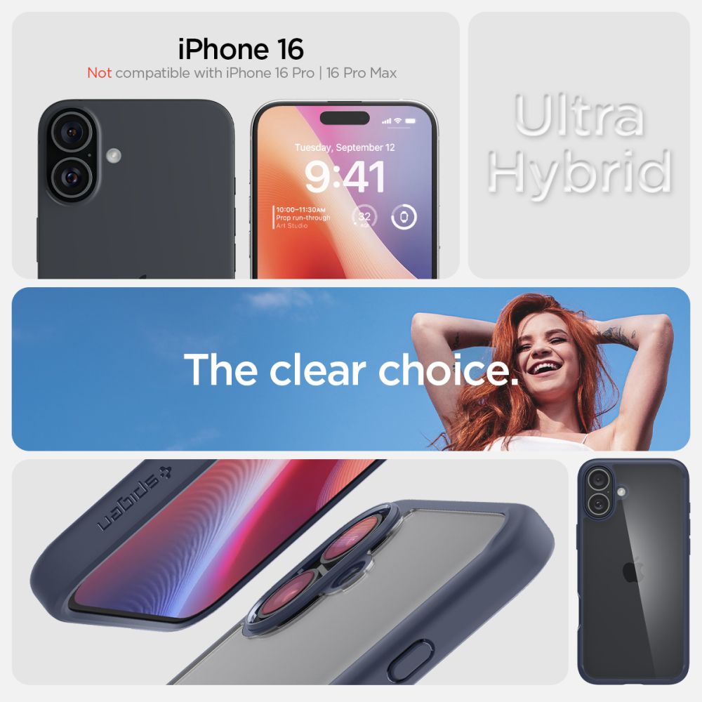 Deksel for Apple iPhone 16, Spigen, Ultra Hybrid, Marineblå ACS08202