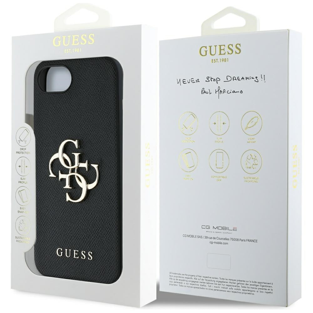 Deksel for Apple iPhone 17e / 16e, Guess, 4G Grained Big and Classic Logo, Svart