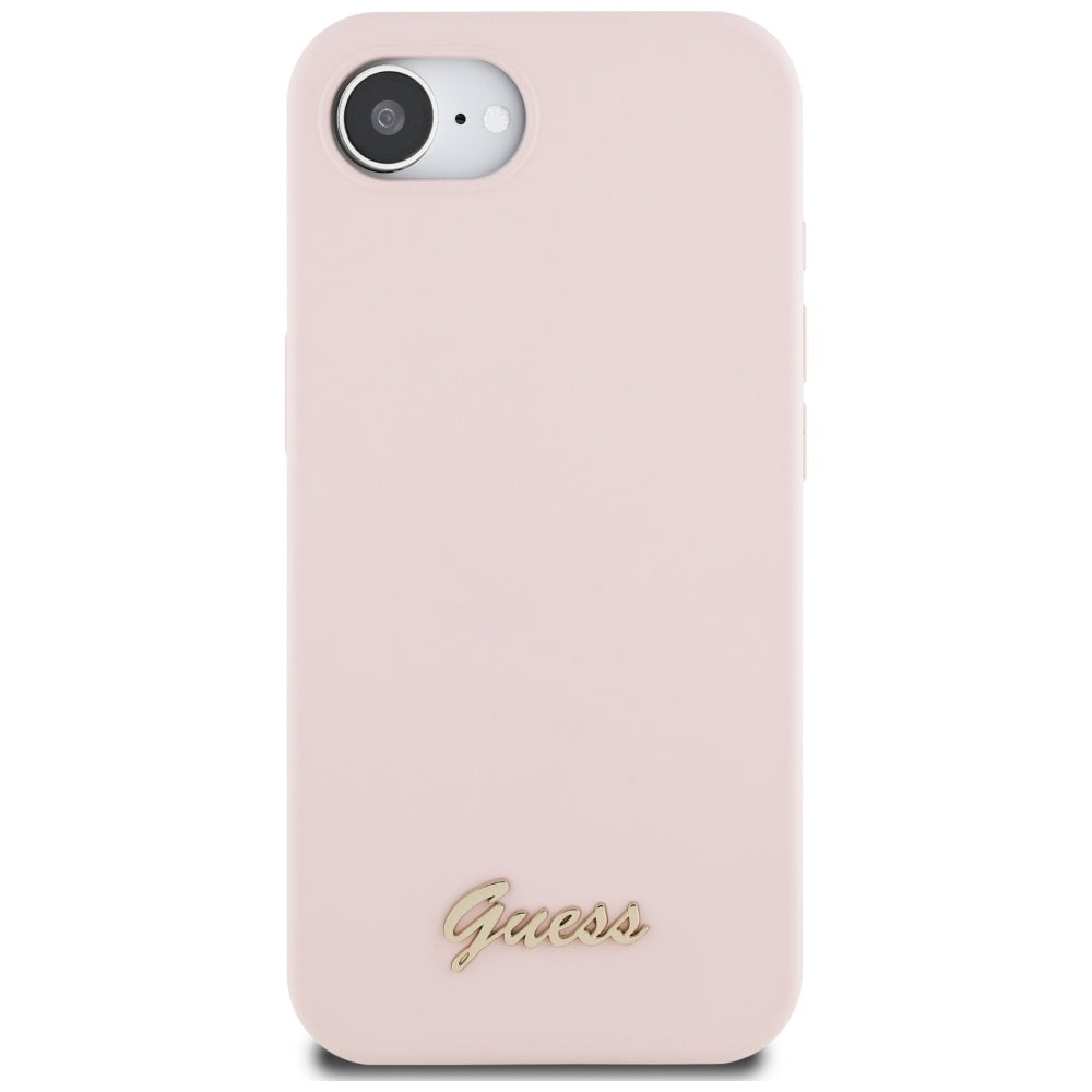 Deksel for Apple iPhone 17e / 16e, Guess, Script Metal Logo, Rosa