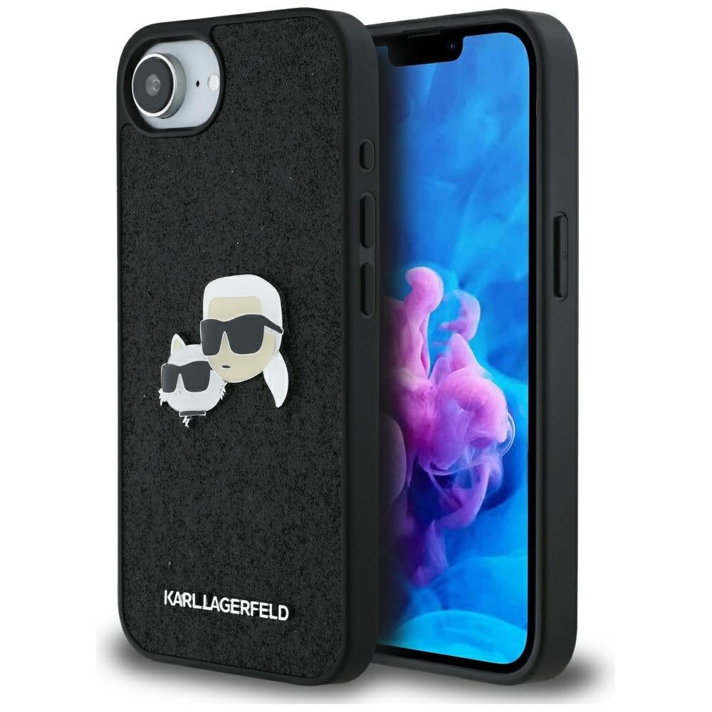 Deksel for Apple iPhone 17e / 16e, Karl Lagerfeld, Glitter Fixed Karl & Choupette's Heads, Svart