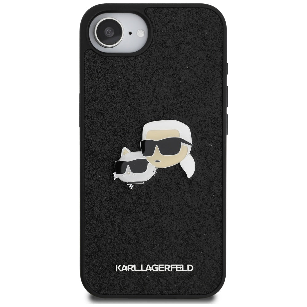 Deksel for Apple iPhone 17e / 16e, Karl Lagerfeld, Glitter Fixed Karl & Choupette's Heads, Svart
