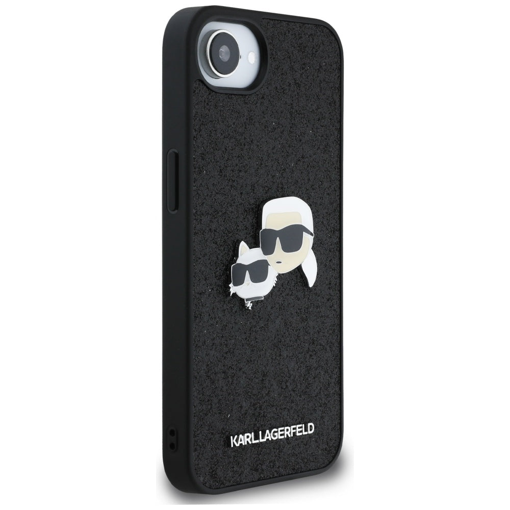 Deksel for Apple iPhone 17e / 16e, Karl Lagerfeld, Glitter Fixed Karl & Choupette's Heads, Svart