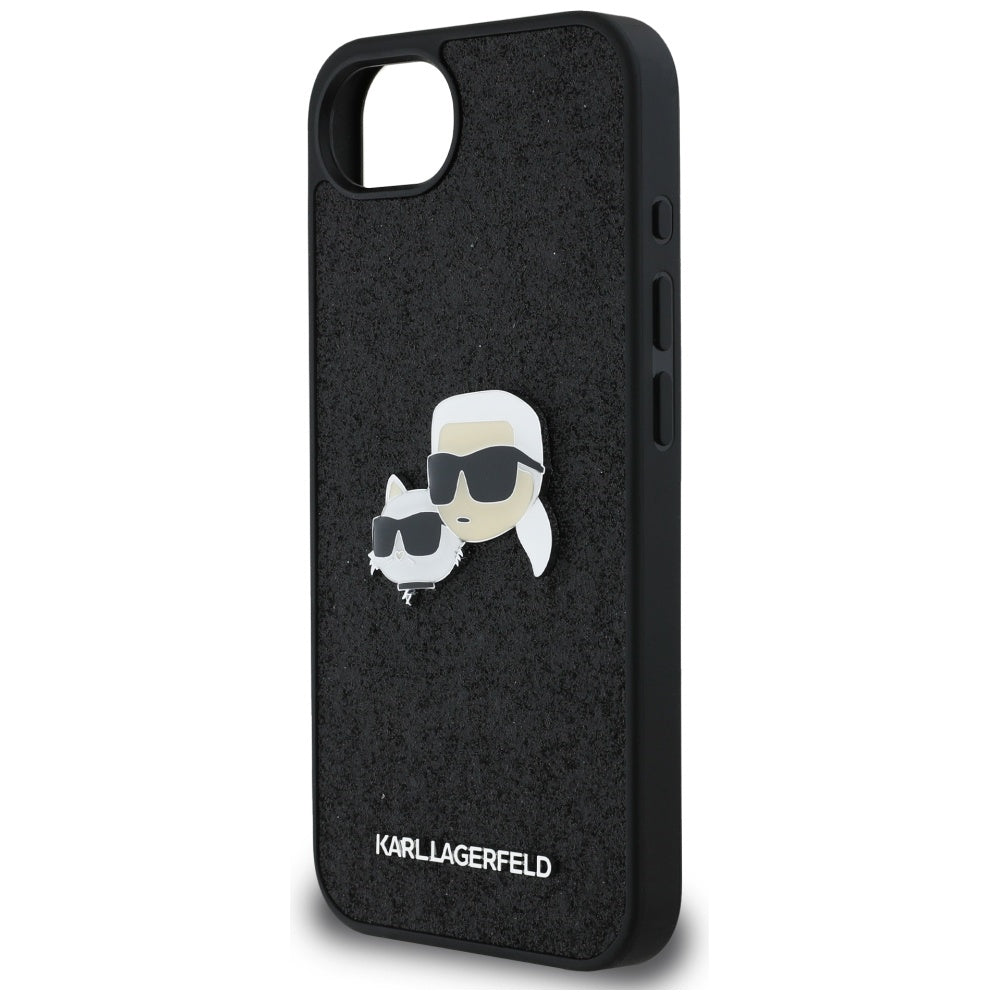 Deksel for Apple iPhone 17e / 16e, Karl Lagerfeld, Glitter Fixed Karl & Choupette's Heads, Svart