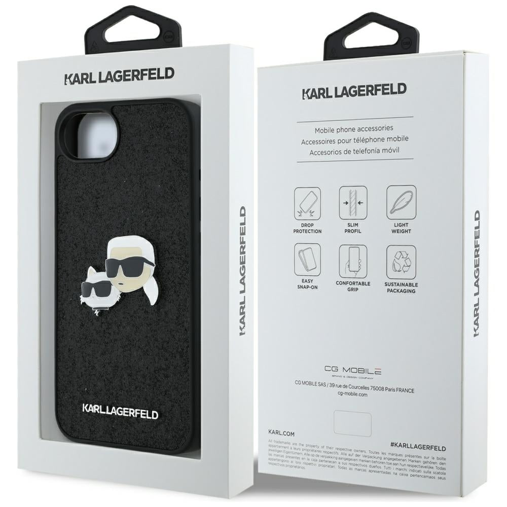 Deksel for Apple iPhone 17e / 16e, Karl Lagerfeld, Glitter Fixed Karl & Choupette's Heads, Svart