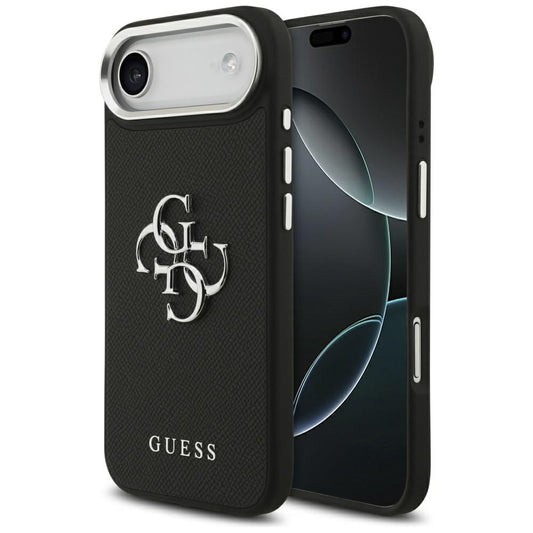 Deksel for Apple iPhone 17 Air, Guess, 4G Grained Big and Classic Logo, Svart Sølv