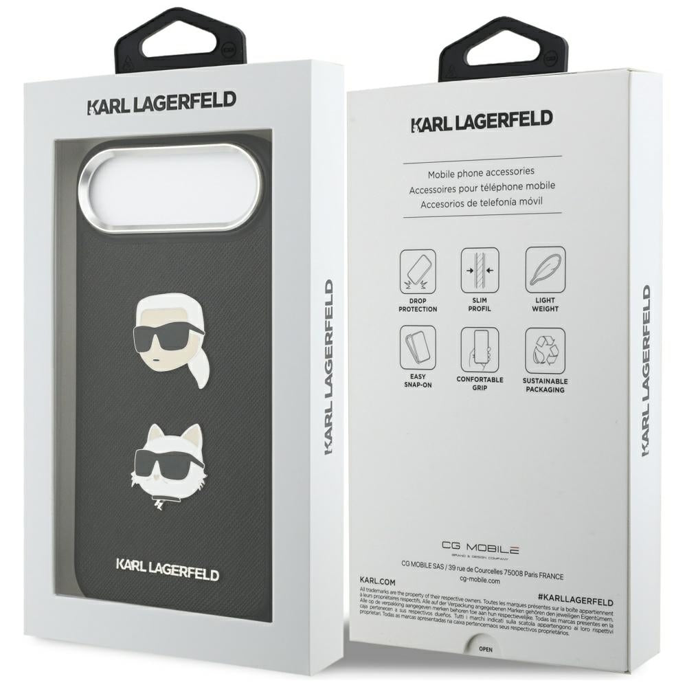 Deksel for Apple iPhone 17 Air, Karl Lagerfeld, Grained Karl & Choupette's Heads Pins and Logo, Svart