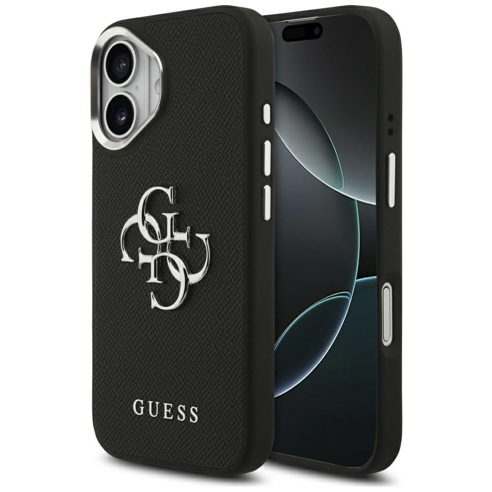 Deksel for Apple iPhone 17, Guess, 4G Grained Big and Classic Logo, Svart Sølv
