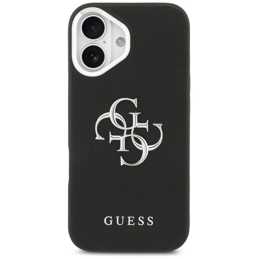 Deksel for Apple iPhone 17, Guess, 4G Grained Big and Classic Logo, Svart Sølv