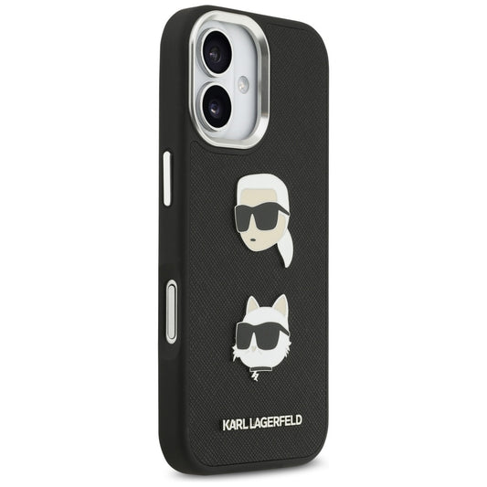 Deksel for Apple iPhone 17, Karl Lagerfeld, Grained Karl & Choupette's Heads Pins and Logo, Svart