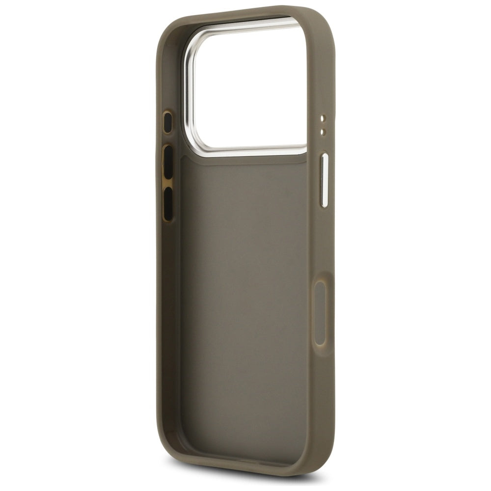 Deksel for Apple iPhone 17 Pro, Guess, 4G Grained Big And Classic Logo, Brun Sølv