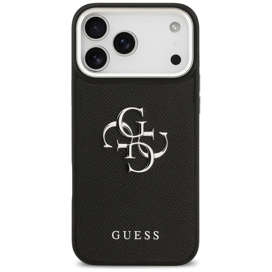 Deksel for Apple iPhone 17 Pro, Guess, 4G Grained Big and Classic Logo, Svart Sølv