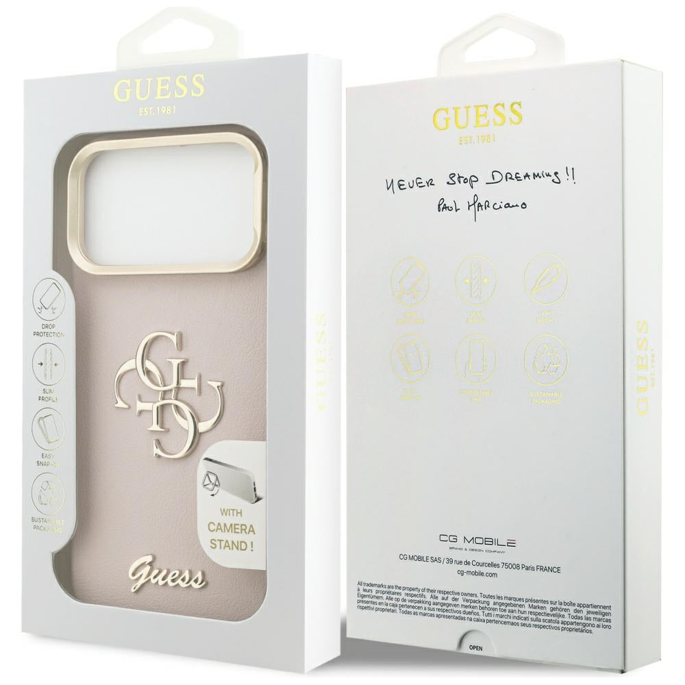 Deksel for Apple iPhone 17 Pro, Guess, Grained Big 4G Stand Camera, Rosa