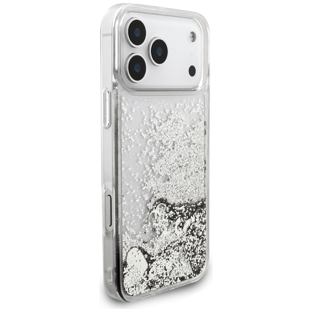 Deksel for Apple iPhone 17 Pro, Guess, Liquid Glitter Charms, Sølvfarget