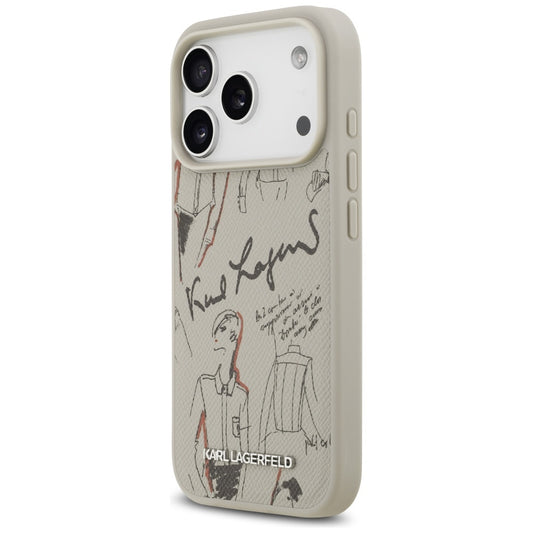 Deksel for Apple iPhone 17 Pro, Karl Lagerfeld, Grained Pattern Logo, Grå