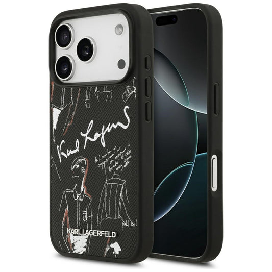 Deksel for Apple iPhone 17 Pro, Karl Lagerfeld, Grained Pattern Logo, Svart