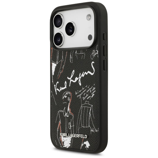 Deksel for Apple iPhone 17 Pro, Karl Lagerfeld, Grained Pattern Logo, Svart