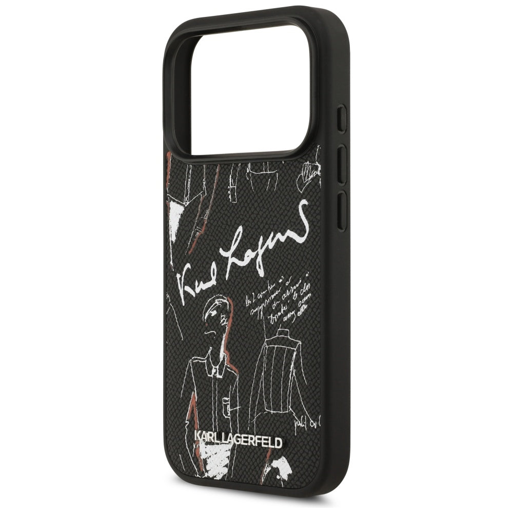 Deksel for Apple iPhone 17 Pro, Karl Lagerfeld, Grained Pattern Logo, Svart