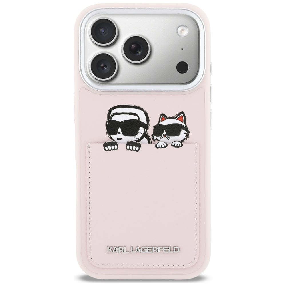 Deksel for Apple iPhone 17 Pro, Karl Lagerfeld, Karl & Choupette Print with Pocket, Rosa
